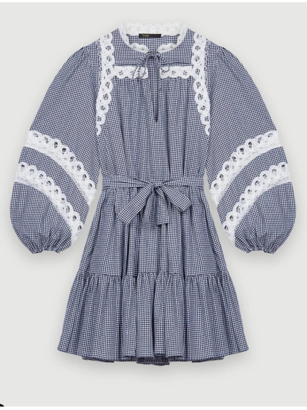 Maje lace-trimmed gingham mini dress  (no belt)